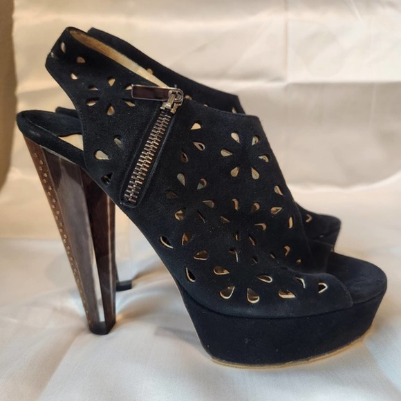 Jimmy Choo‎ Suede Lasercut Slingback Sandals in Black Size 37.5 - Picture 5 of 9